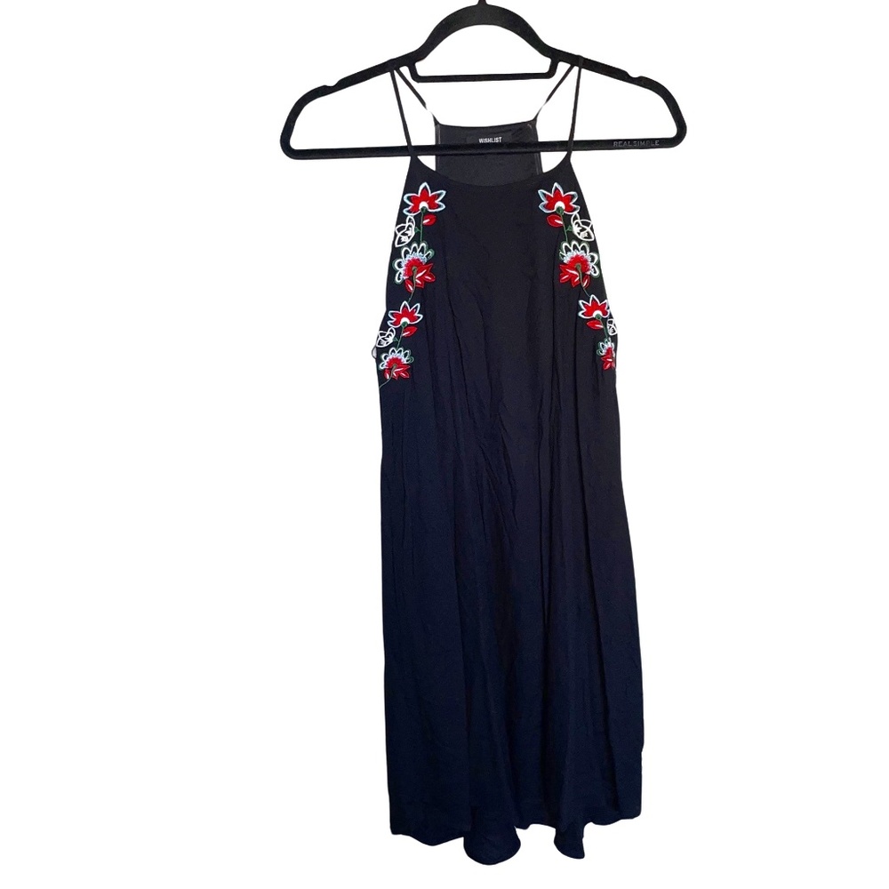 Wishlist Women's Embroidered Spaghetti Strap Midi Summer Black Dress Sz M
